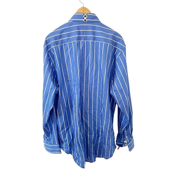 Robert Graham NWT "Aruba" Blue White Stripe Cotton Button Down Dress Shirt - Picture 2 of 16
